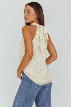 Calisto Sleeveless Tied Neck Top Geometric Yellow -Cheap Dress Store SR0911J01YELLOW 3