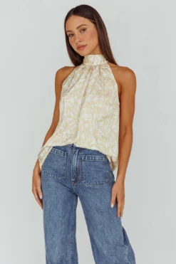 Calisto Sleeveless Tied Neck Top Geometric Yellow -Cheap Dress Store SR0911J01YELLOW 5