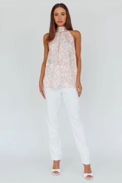 Calisto Sleeveless Tied Neck Top Geometric Apricot -Cheap Dress Store SR0911J01 20APRICOT 2