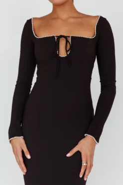 Samantha Pearl Detailing Midi Dress Black -Cheap Dress Store SR0914JBLACK 4