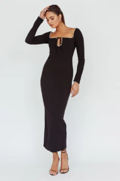 Samantha Pearl Detailing Midi Dress Black -Cheap Dress Store SR0914JBLACK 5