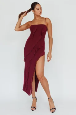 Catriona Split Ruffle Midi Dress Grape -Cheap Dress Store SR0929J 20GRAPE 2