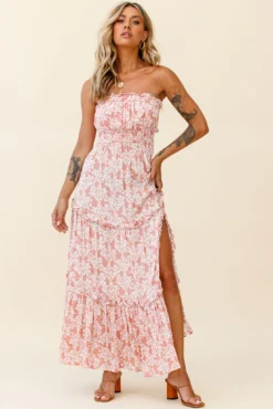 Take Me Away Strapless Maxi Dress Floral Print Blush -Cheap Dress Store ST2587D BLUSH 4
