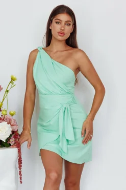 Island Time One-Shoulder Mini Dress Mint -Cheap Dress Store ST2816B02 20MINT 4