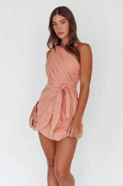 Island Time One-Shoulder Mini Dress Peach -Cheap Dress Store ST2816B 20PEACH 6