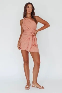 Island Time One-Shoulder Mini Dress Peach -Cheap Dress Store ST2816B 20PEACH 8