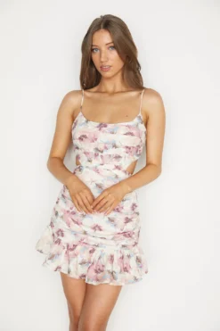 Augustine Pleated Detail Cut-Out Waist Dress Floral Lilac -Cheap Dress Store ST2827DC01 20LILAC 6