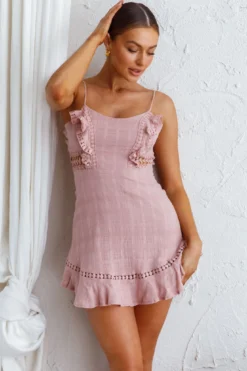 Royale Crochet Lace Trim Dress Mauve -Cheap Dress Store ST3134B 20MAUVE 6