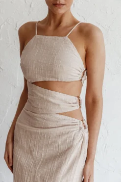 Virgin Islands Cut-Out Midi Dress Sand -Cheap Dress Store ST3146B 20SAND 4