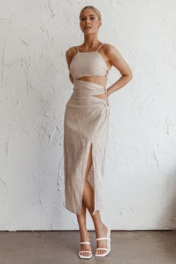 Virgin Islands Cut-Out Midi Dress Sand -Cheap Dress Store ST3146B 20SAND 7