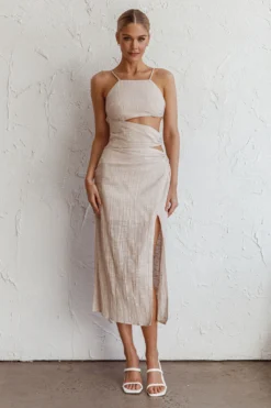 Virgin Islands Cut-Out Midi Dress Sand -Cheap Dress Store ST3146B 20SAND 8