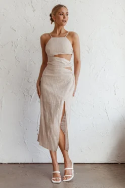 Virgin Islands Cut-Out Midi Dress Sand -Cheap Dress Store ST3146B 20SAND 9