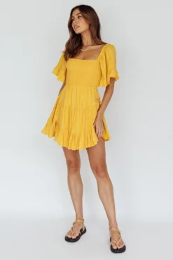 Sigourney Shirred Bust Dress Yellow -Cheap Dress Store ST3293B 20LEMON 2