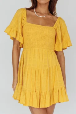 Sigourney Shirred Bust Dress Yellow -Cheap Dress Store ST3293B 20LEMON 4