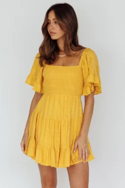 Sigourney Shirred Bust Dress Yellow -Cheap Dress Store ST3293B 20LEMON 5