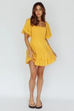 Sigourney Shirred Bust Dress Yellow -Cheap Dress Store ST3293B 20LEMON 6