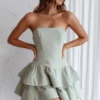 Bella Donna Strapless Frill Dress Pistachio