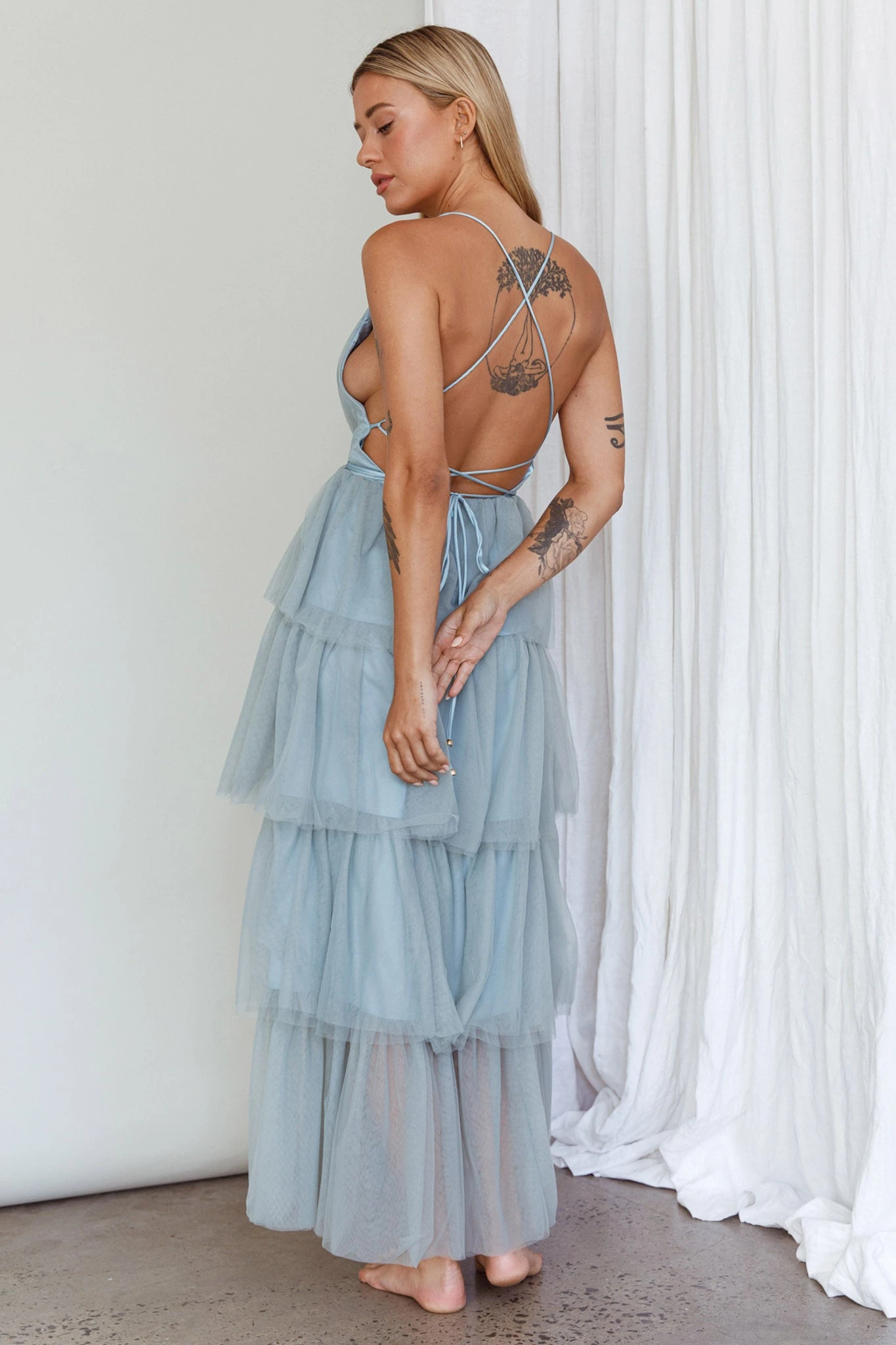 Auguste Tiered Frill Midi Dress Sage Green 2 Auguste Tiered Frill Midi Dress Sage Green - Image 2