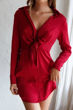 Marinah Tie Bust Shirt Dress Wine -Cheap Dress Store ST3541D 20WINE 4