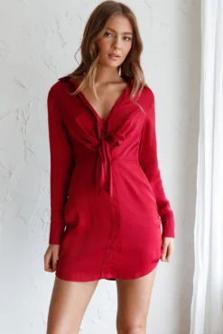 Marinah Tie Bust Shirt Dress Wine -Cheap Dress Store ST3541D 20WINE 7