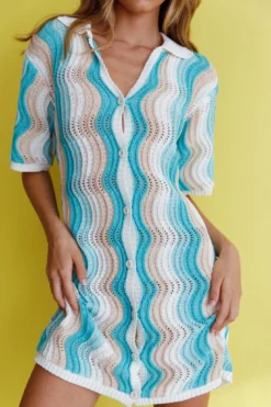 Glennon Crochet Shirt Dress Blue -Cheap Dress Store ST3563D 20BLUE 4