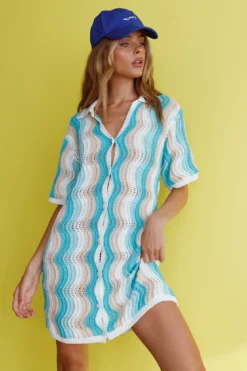 Glennon Crochet Shirt Dress Blue -Cheap Dress Store ST3563D 20BLUE 5