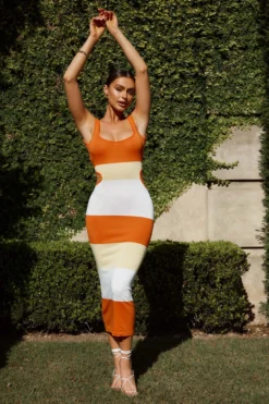 Bristol Low Back Knit Dress Striped Orange -Cheap Dress Store ST3613D 20ORANGE 6