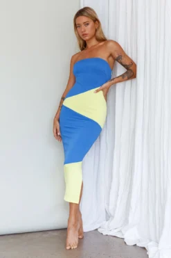 Shondra Crepe Texture Tube Dress Blue -Cheap Dress Store ST3650D 20BLUE 2