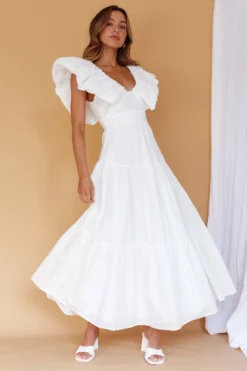 Kahlo Puffed Ruffle Neckline Maxi Dress White -Cheap Dress Store ST3737D 20WHITE 7