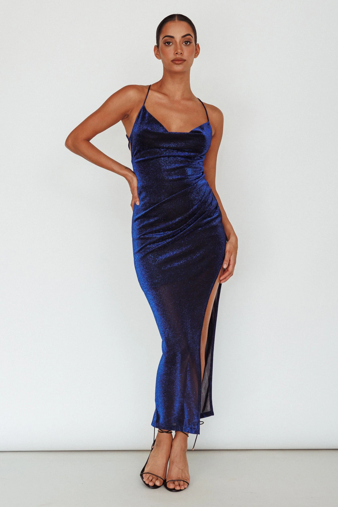 Moonstone Side Split Strappy Back Midi Dress Blue 1 Moonstone Side Split Strappy Back Midi Dress Blue