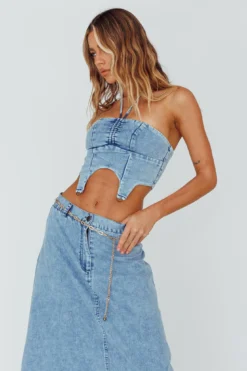 Romcom Halterneck Crop Top Denim Blue -Cheap Dress Store ST3864D T 20DENIM 20BLUE 6