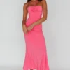 Ibiza Sunset Bust Flower Midi Dress Hot Pink