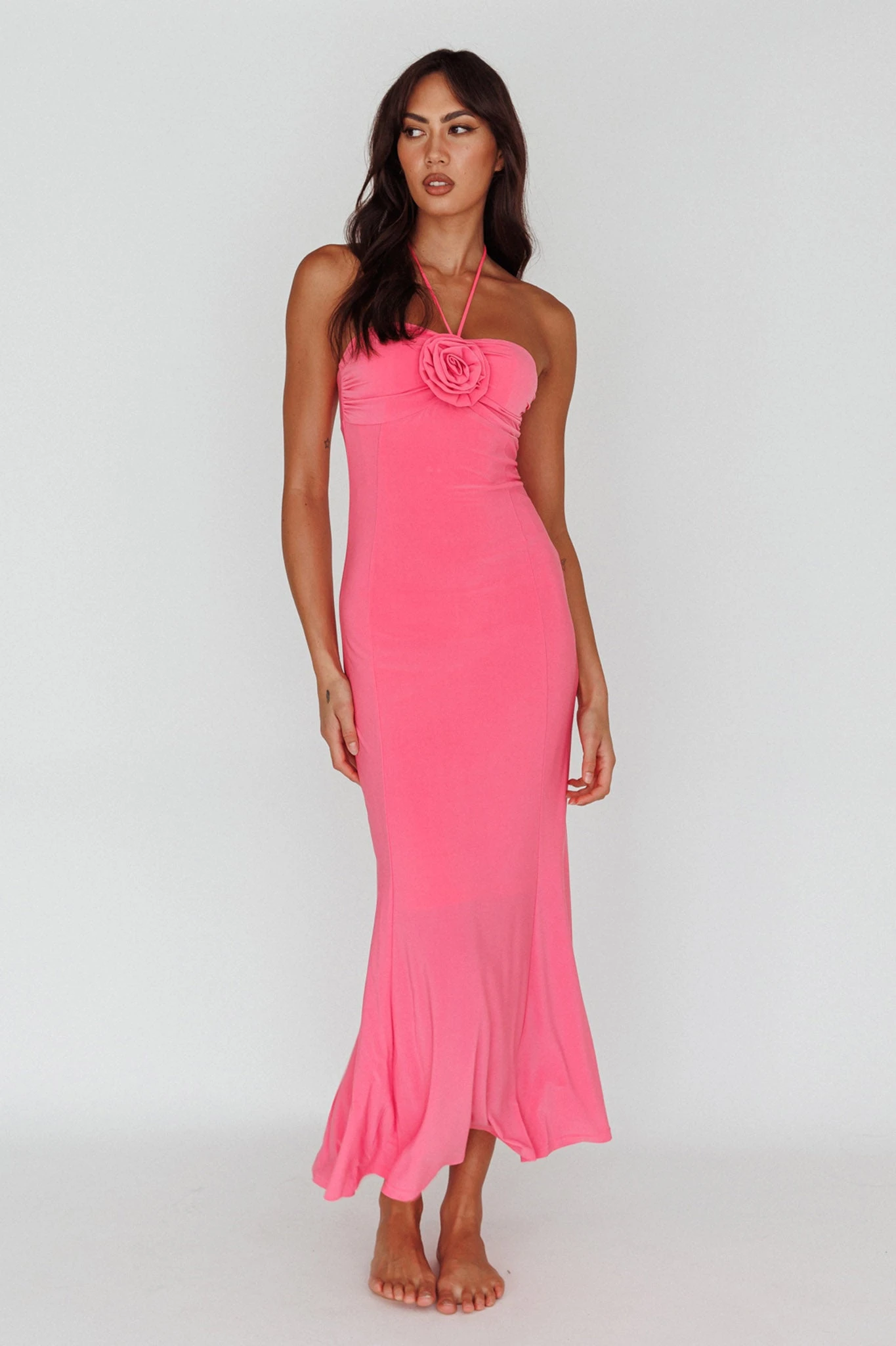 Ibiza Sunset Bust Flower Midi Dress Hot Pink 3 Ibiza Sunset Bust Flower Midi Dress Hot Pink - Image 3