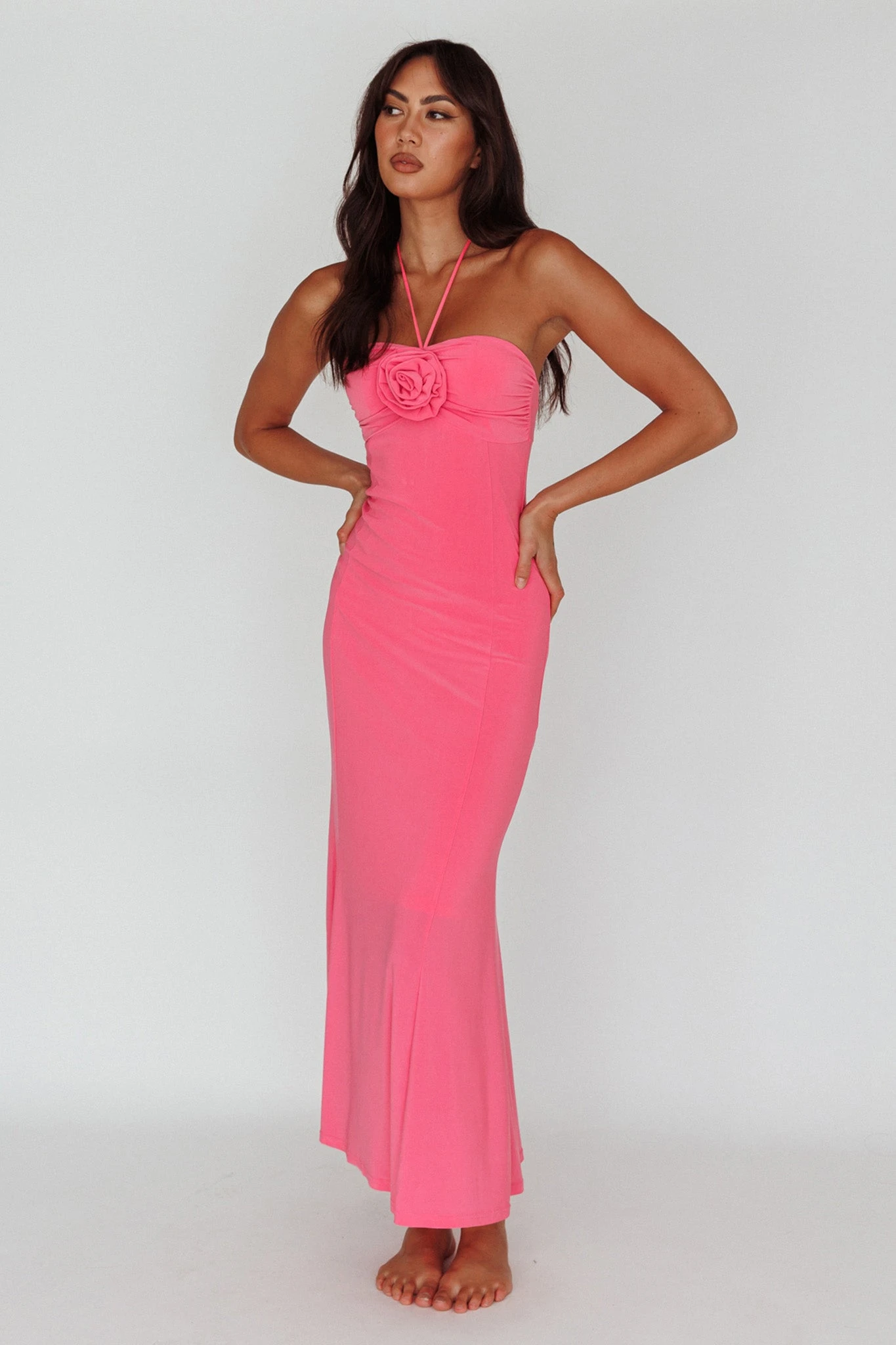 Ibiza Sunset Bust Flower Midi Dress Hot Pink 5 Ibiza Sunset Bust Flower Midi Dress Hot Pink - Image 5