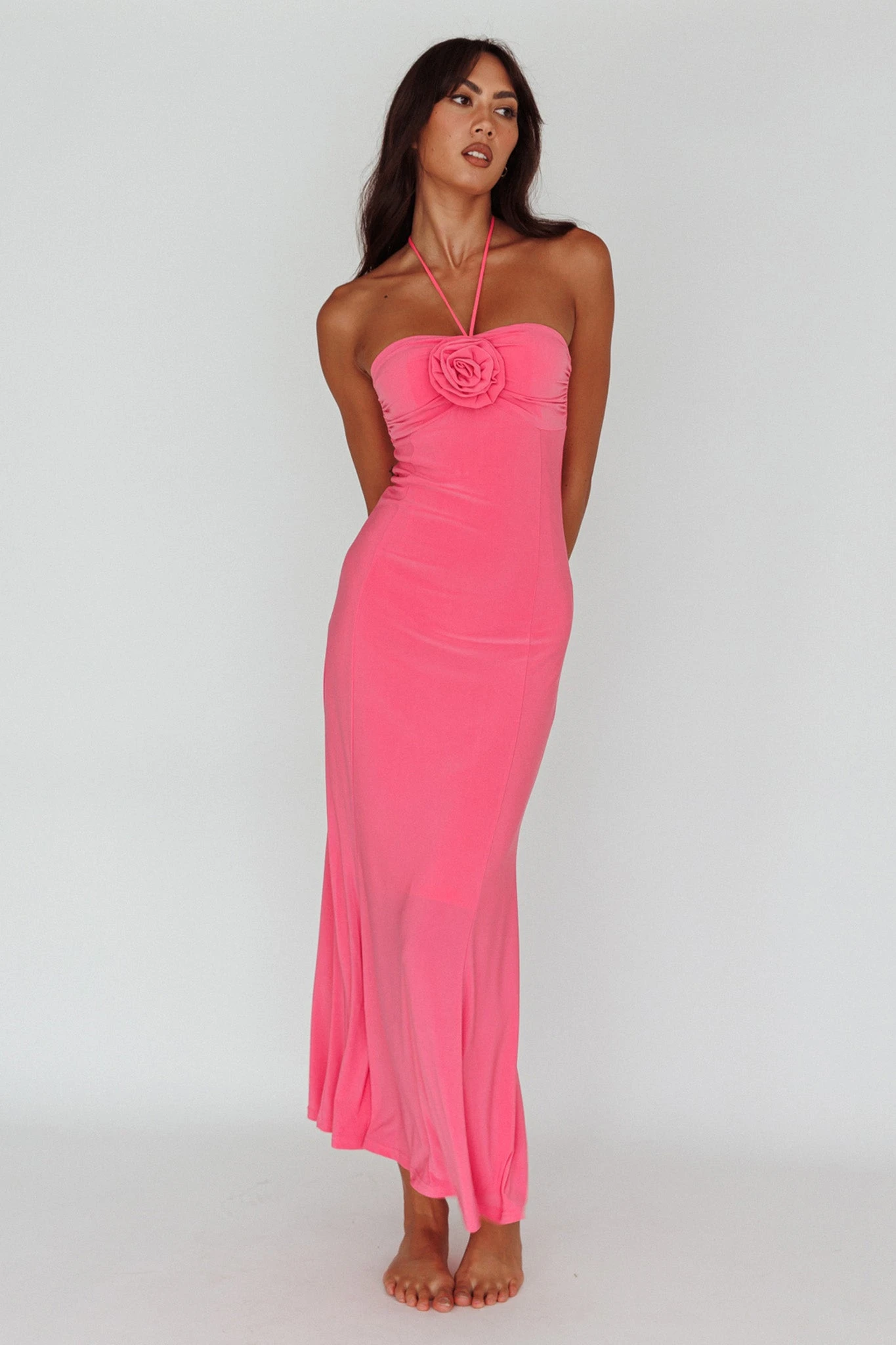 Ibiza Sunset Bust Flower Midi Dress Hot Pink 6 Ibiza Sunset Bust Flower Midi Dress Hot Pink - Image 6