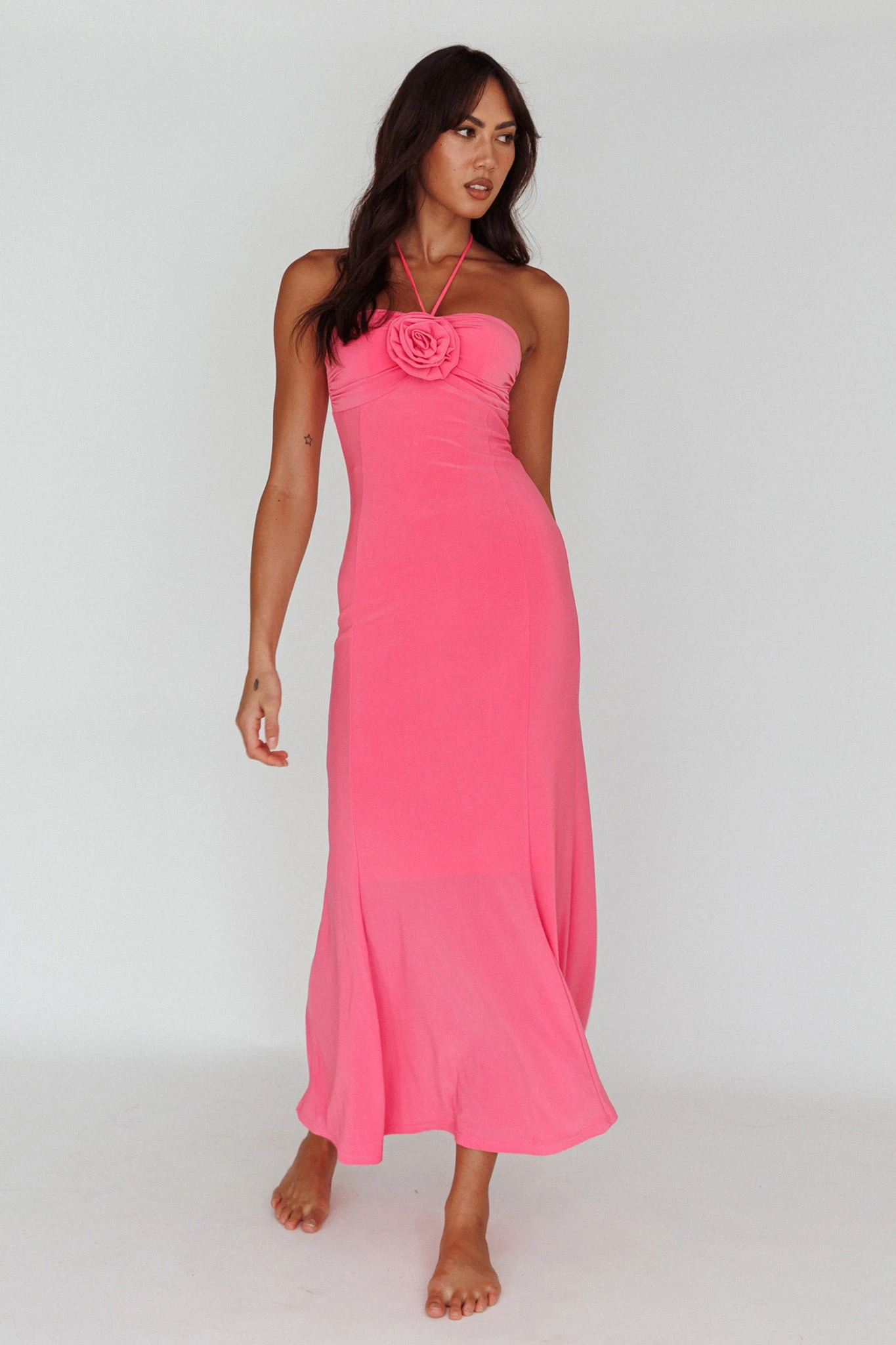 Ibiza Sunset Bust Flower Midi Dress Hot Pink 8 Ibiza Sunset Bust Flower Midi Dress Hot Pink - Image 8