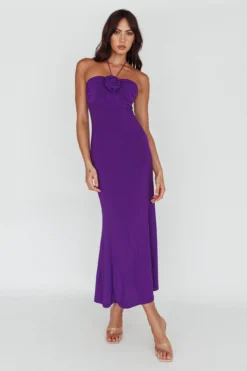 Ibiza Sunset Bust Flower Midi Dress Purple