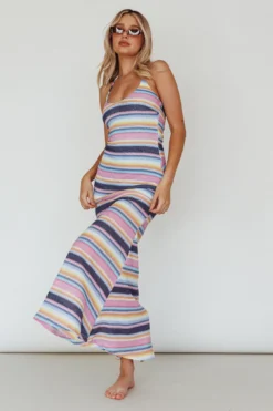 Kandy Crochet Maxi Dress Stripe Blue Multi -Cheap Dress Store ST3902D 20BLUE 20MULTI 5