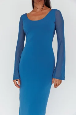 Crystal Ball Open Back Ruched Maxi Dress Blue -Cheap Dress Store ST3917H 20BLUE 4