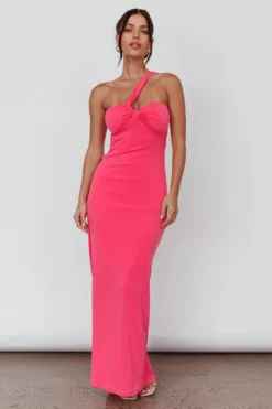 Trinny One-Shoulder Ruched Back Midi Dress Hot Pink -Cheap Dress Store ST3918H 20HOT 20PINK 2