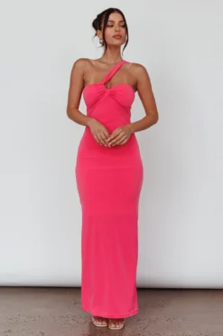 Trinny One-Shoulder Ruched Back Midi Dress Hot Pink -Cheap Dress Store ST3918H 20HOT 20PINK 5