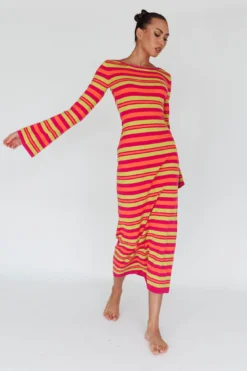 Jozie Long Sleeve Maxi Dress Stripe Orange