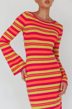 Jozie Long Sleeve Maxi Dress Stripe Orange -Cheap Dress Store ST3923H 20ORANGE 4