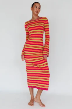Jozie Long Sleeve Maxi Dress Stripe Orange -Cheap Dress Store ST3923H 20ORANGE 5