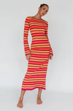Jozie Long Sleeve Maxi Dress Stripe Orange -Cheap Dress Store ST3923H 20ORANGE 6