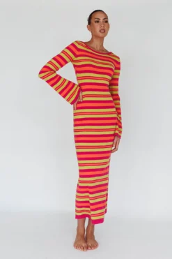 Jozie Long Sleeve Maxi Dress Stripe Orange -Cheap Dress Store ST3923H 20ORANGE 7