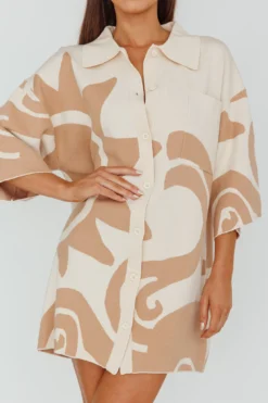 Nalani Button Up Knit Shirt Dress Sand/Wood -Cheap Dress Store ST3970H 20SAND WOOD 4