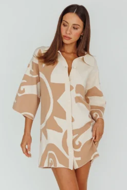 Nalani Button Up Knit Shirt Dress Sand/Wood -Cheap Dress Store ST3970H 20SAND WOOD 5