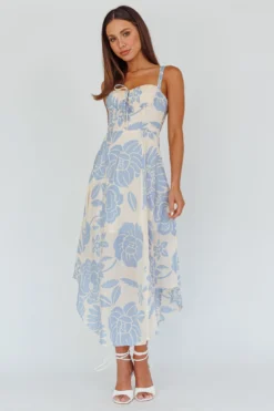 Euro Summer Asymmetrical Hem Midi Dress Floral Beige -Cheap Dress Store ST3998D 20BEIGE 5